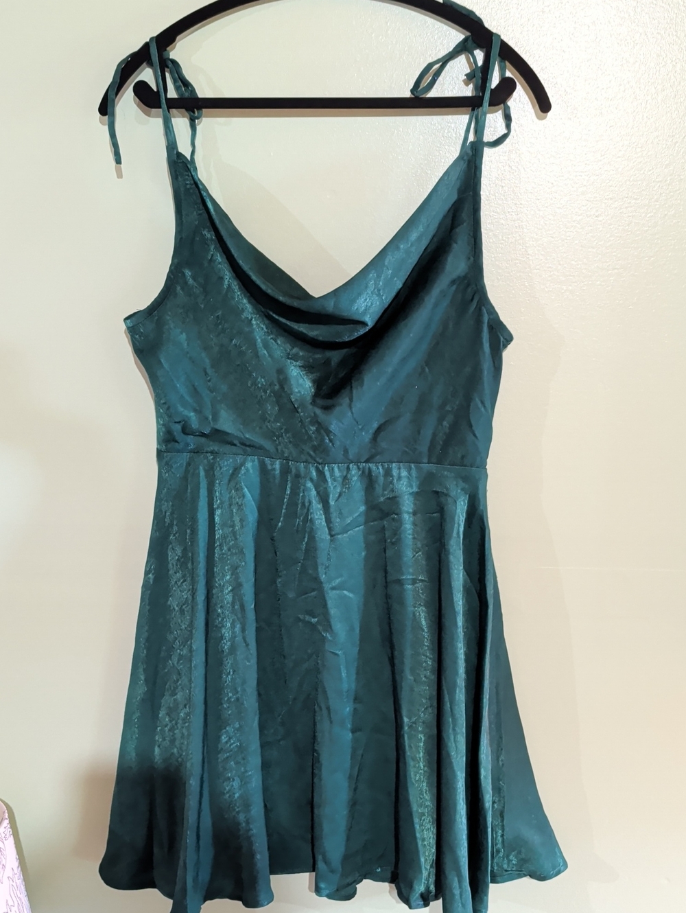 Lulu's Forest Green Cowl Neck Cocktail Mini Dress with Tie Straps